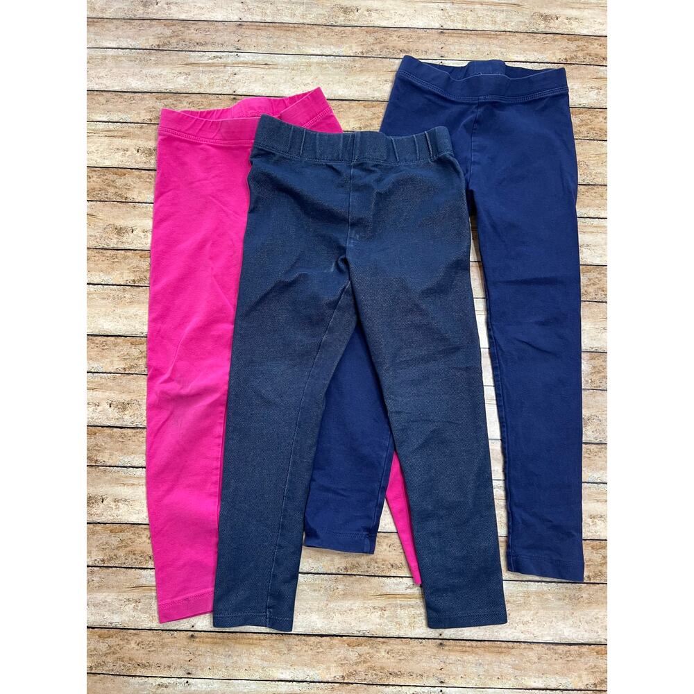 Spotted Zebra Bundle of Leggings Pink, Denim, Navy Blue Girls Size XS (4/5)